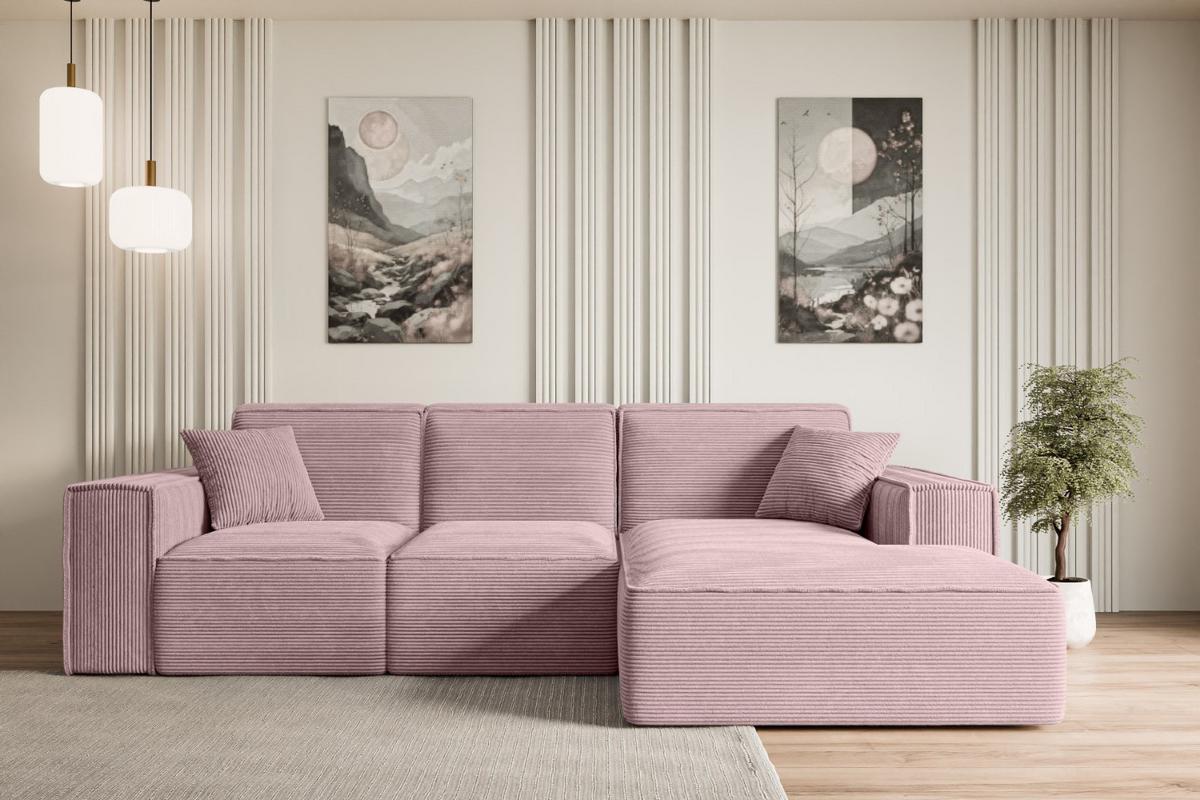 ECKSOFA Ottomane Rechts SERRA-L - 266x169x80 cm Rosa Cord - Schwarz/Rosa, Holzwerkstoff/Kunststoff (266/169cm) - ALTDECOR