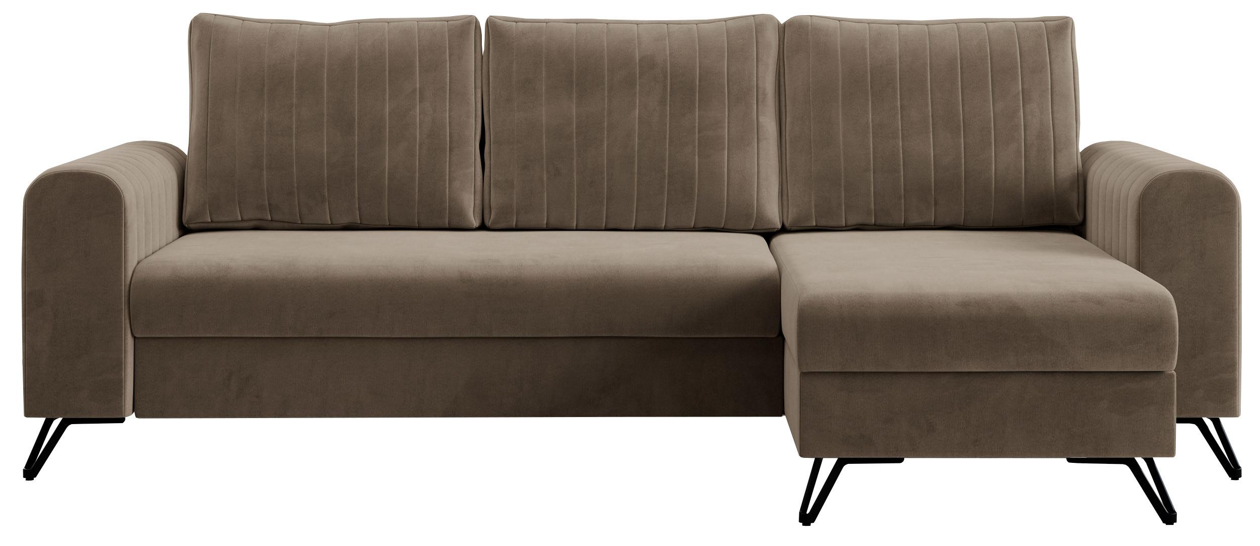 ECKSOFA Axel Velvet Braun - Schwarz/Braun, Textil/Metall (242/140cm) - MKS