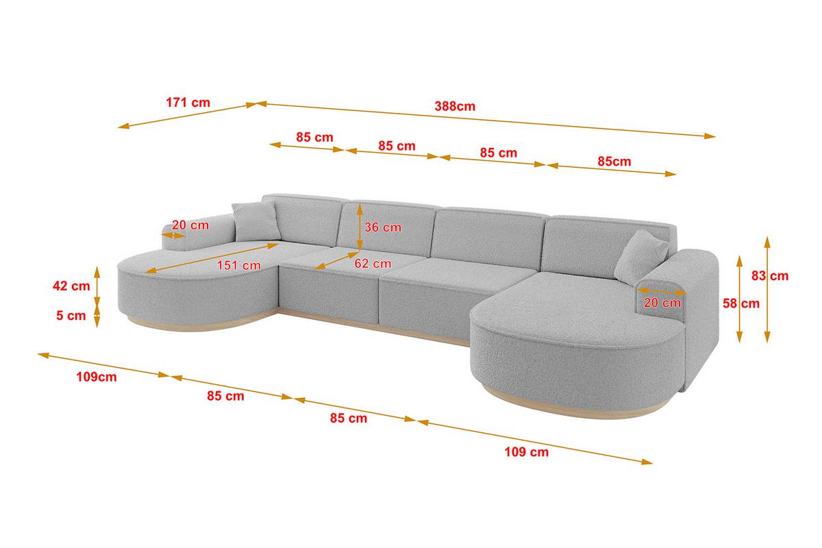 WOHNLANDSCHAFT MARI-U2-v1 - 388x171x83 cm Hellgrau Bouclé - Hellgrau, Holzwerkstoff/Textil (388/83/171cm) - ALTDECOR