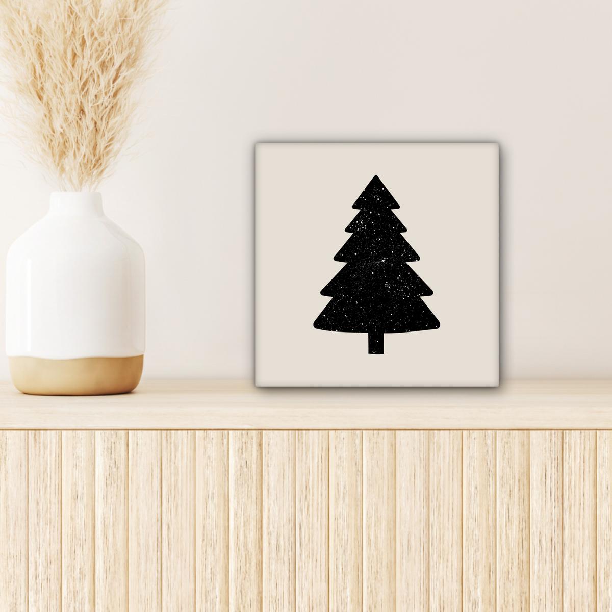 LEINWANDBILD Weihnachtsbaum - Schwarz - Urlaub - Beige Deko Wohnzimmer 20x20 cm - Schwarz, Textil (20/20cm) - MuchoWow