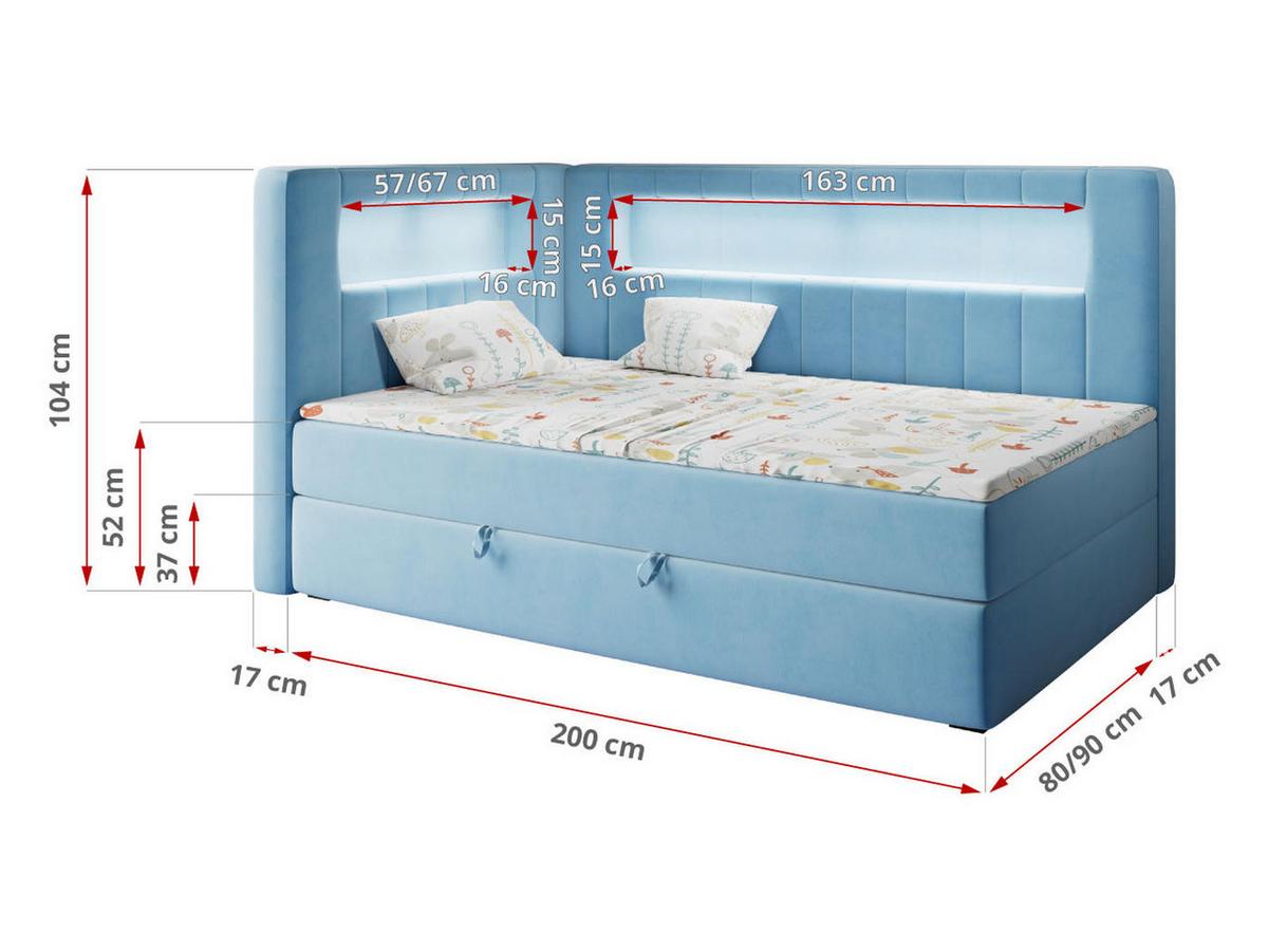 BOXSPRINGBETT JUNIOR GOLD 3 90/200 Blau - linke Seite - Blau, Holz/Textil (90/200cm) - MKS