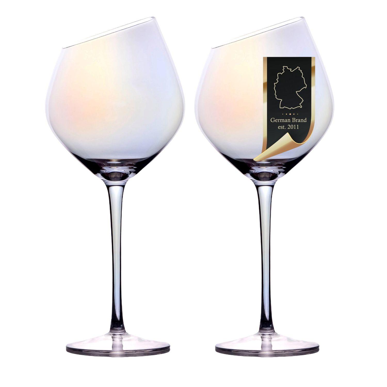 WEIN GLAS SET moderne Kante Regenbogen Schimmer 470 ml (2er-Set) - Transparent, Glas (0.47L) - Intirilife