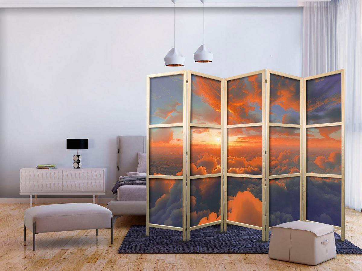 PARAVENT Japanischer 5-tlg 225x172 cm Sonnenaufgang 3D - Multicolor, Holz/Textil (225/172/3cm) - Muralo