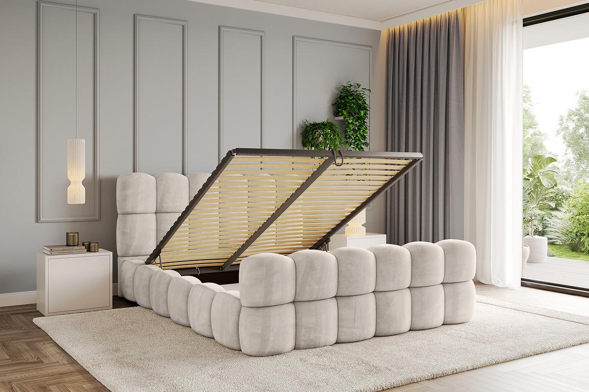 POLSTERBETT mit Bettkasten, Fußteil und Lattenrost, Boxbett ohne Matratze - LEYA-Z 180x200 Beige - Beige, Holzwerkstoff/Textil (180/200cm) - ALTDECOR