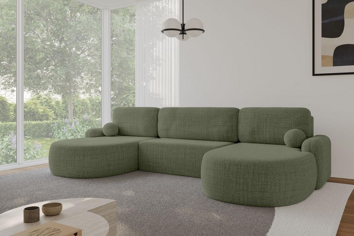WOHNLANDSCHAFT mit Schlaffunktion und Bettkasten LIRA-U - 335x172x89 Grün - Dunkelgrün, Holzwerkstoff/Textil (335/89/172cm) - ALTDECOR