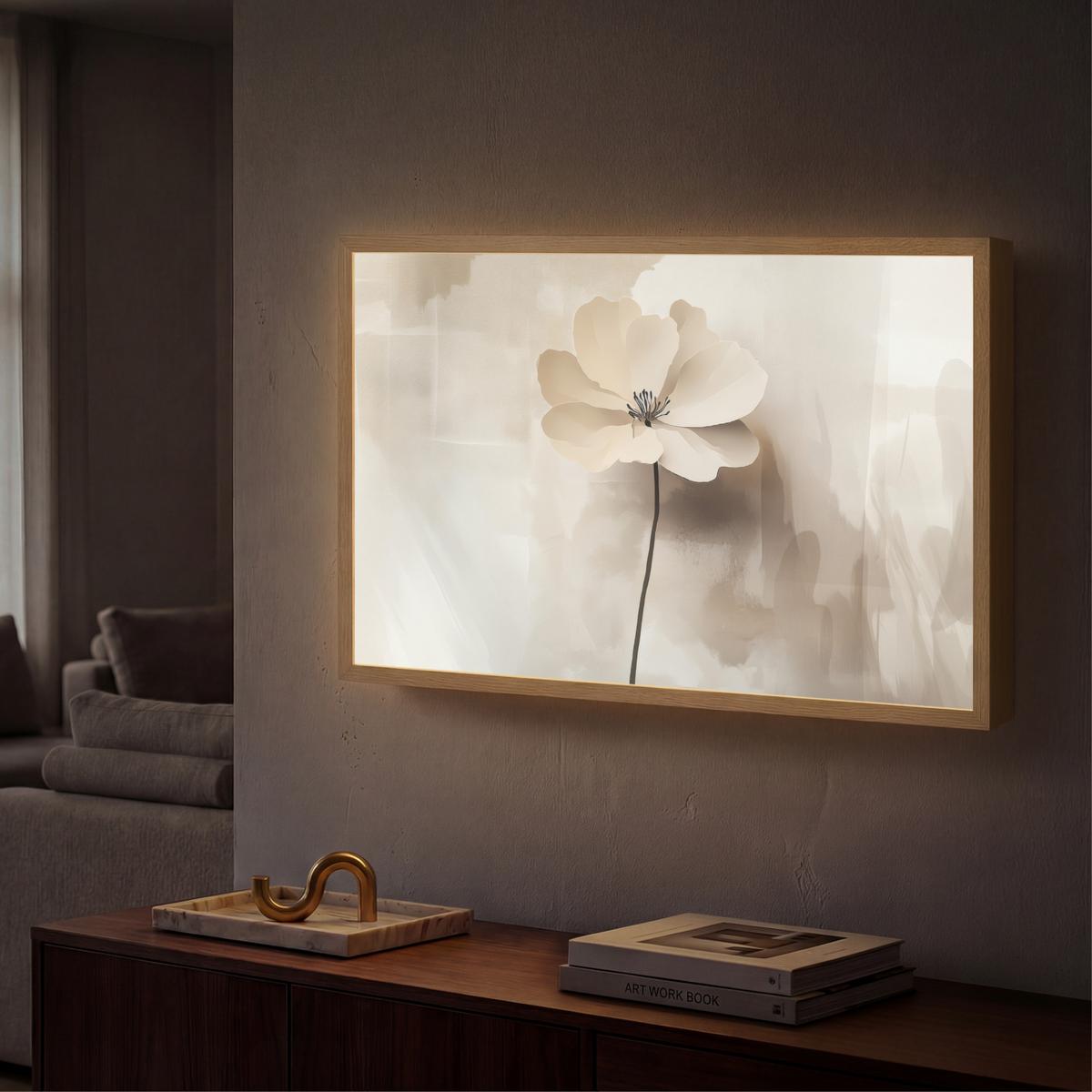WANDLEUCHTE MIT AKKU Blume - Beige - Farbe - Schatten 60x40 cm - Beige, Holzwerkstoff (60/40/8cm) - OnlyWow
