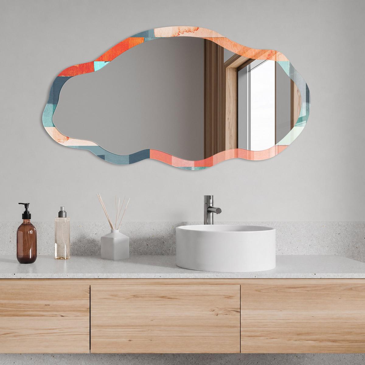 SPIEGEL 90x45 cm asymmetrisch mit Druck - Farbige Blöcke - Transparent, Glas (45/90/0.4cm) - TULUP