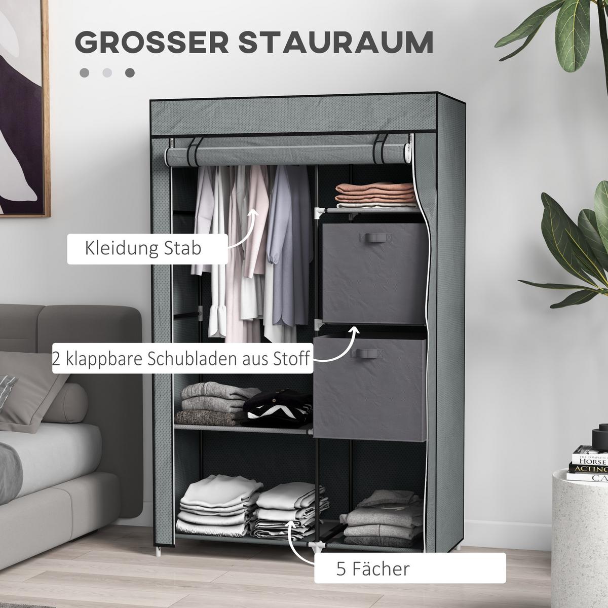 STOFFSCHRANK, Faltschrank, Dunkelgrau, - Dunkelgrau, Textil (42.5/162.5/102cm) - HOMCOM