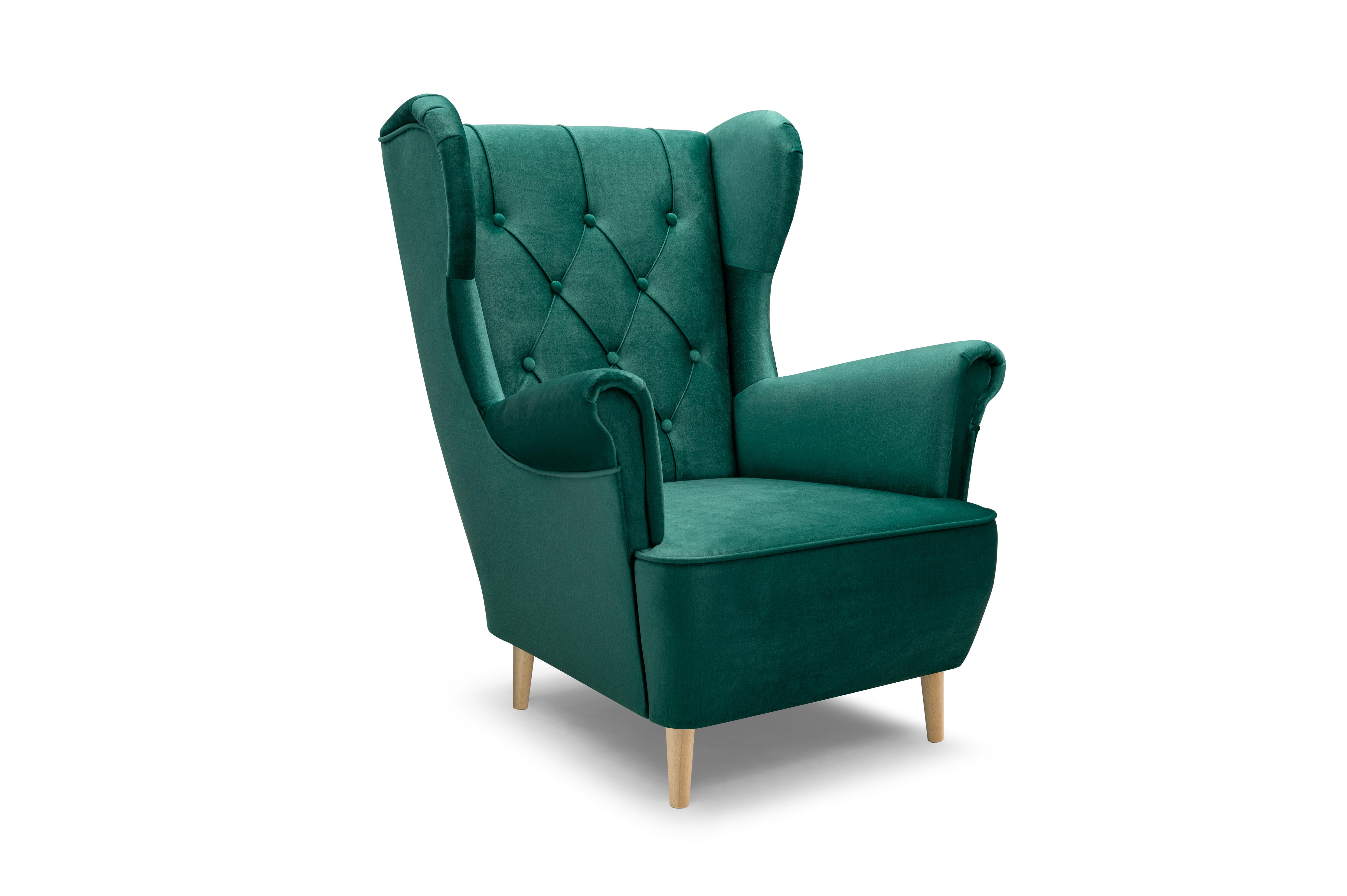 SESSEL TIBER, Polstersessel Glamour Loungesessel, Velours-Stoff Grün - Grün, Holz/Holzwerkstoff (75/104/85cm) - MASSENO