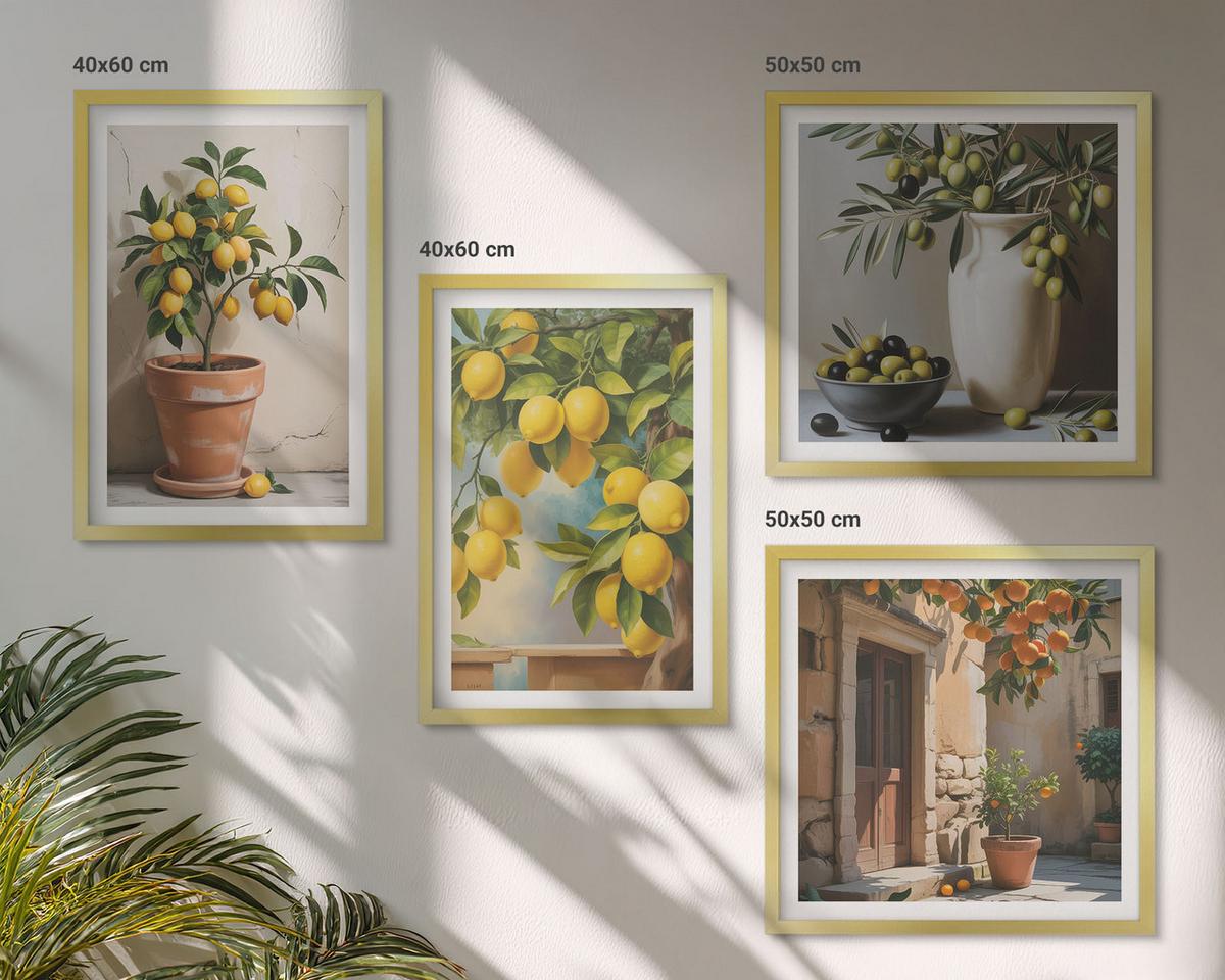 BILDER SET 4er Set - 50x50 cm & 40x60 cm Goldrahmen - Zitronenbäume im Topf - Goldfarben, Kunststoff (50/50cm) - TULUP