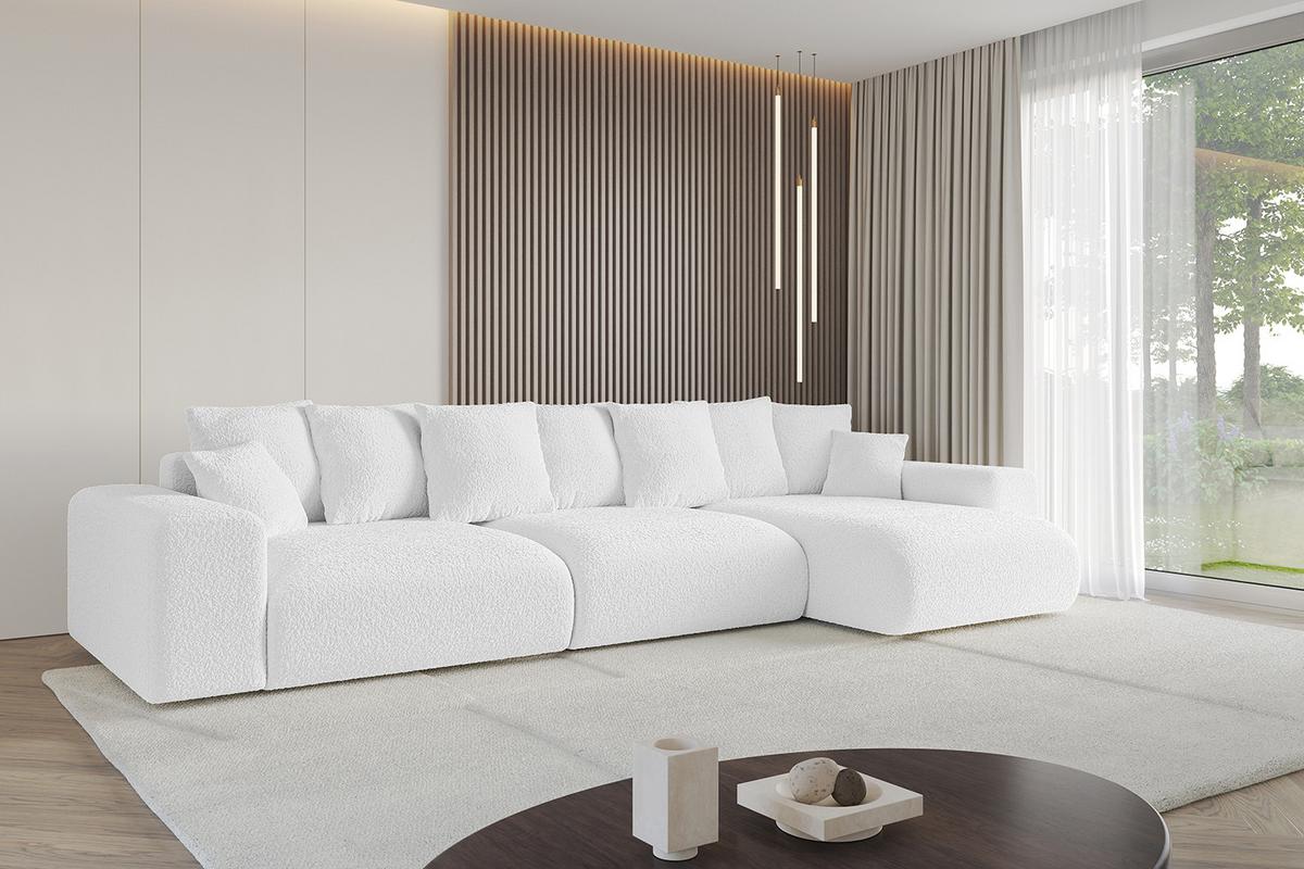 ECKSOFA Ottomane rechts ESKAR-L2 364x176x72 Weiß Bouclé - Schwarz/Weiß, Holzwerkstoff/Kunststoff (176/364cm) - ALTDECOR