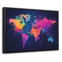 LEINWAND Bilder mit Rahmen - Weltkarte - Bunt - Graffiti - 30x20 - Multicolor, Textil (30/20cm) - MuchoWow
