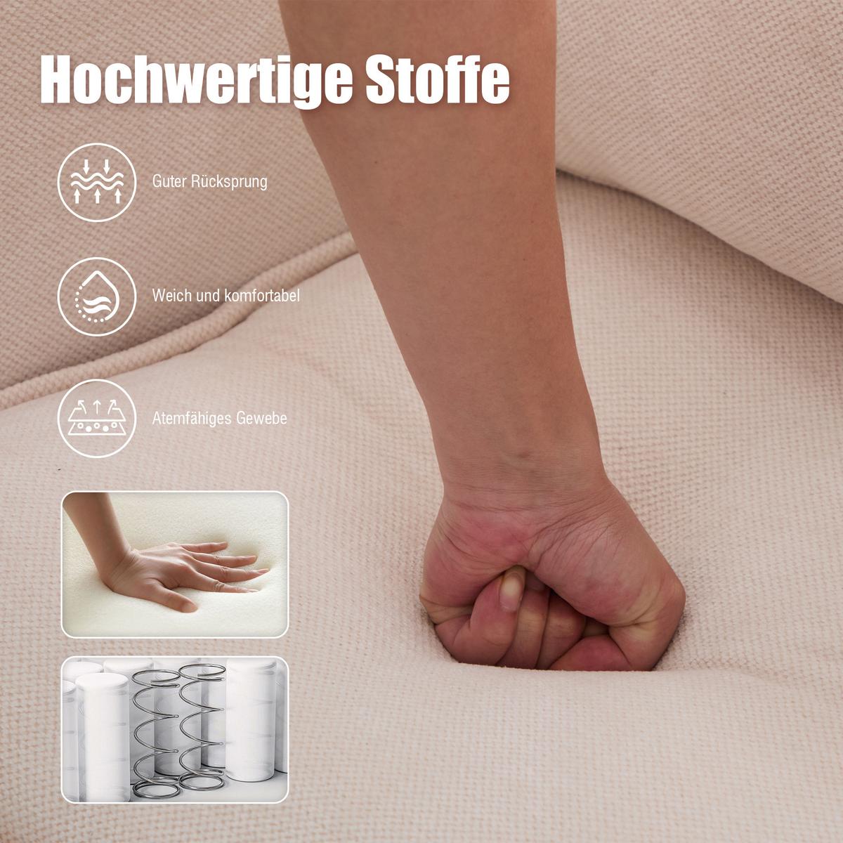 2-SITZER SOFA Chenille Mit Handy-Halter & Seitentaschen - Beige, Textil (127/66/69cm) - Urban Meuble