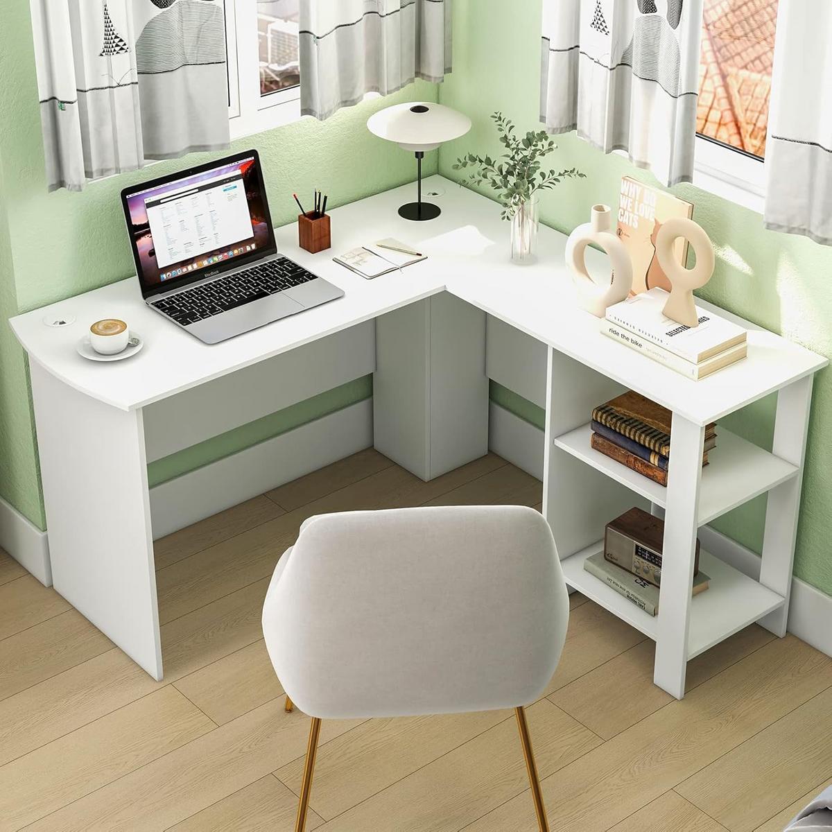 COMPUTERTISCH weiß - Weiß, Holzwerkstoff (130/130/74cm) - COSTWAY