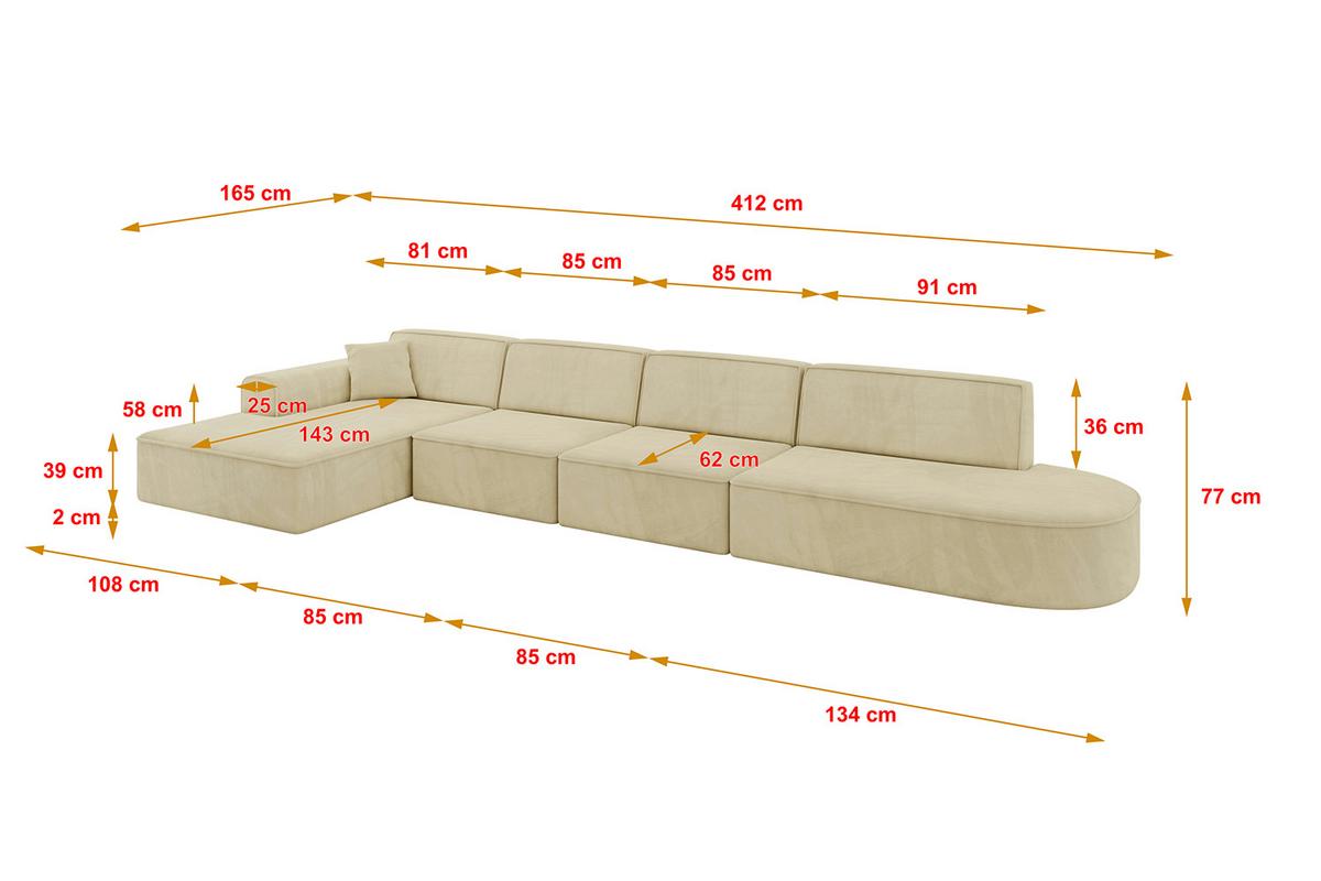 ECKSOFA Ottomane Links IREA-L3-v3 - 412x165x77 cm Beige - Taupe, Holzwerkstoff/Textil (412/165cm) - ALTDECOR