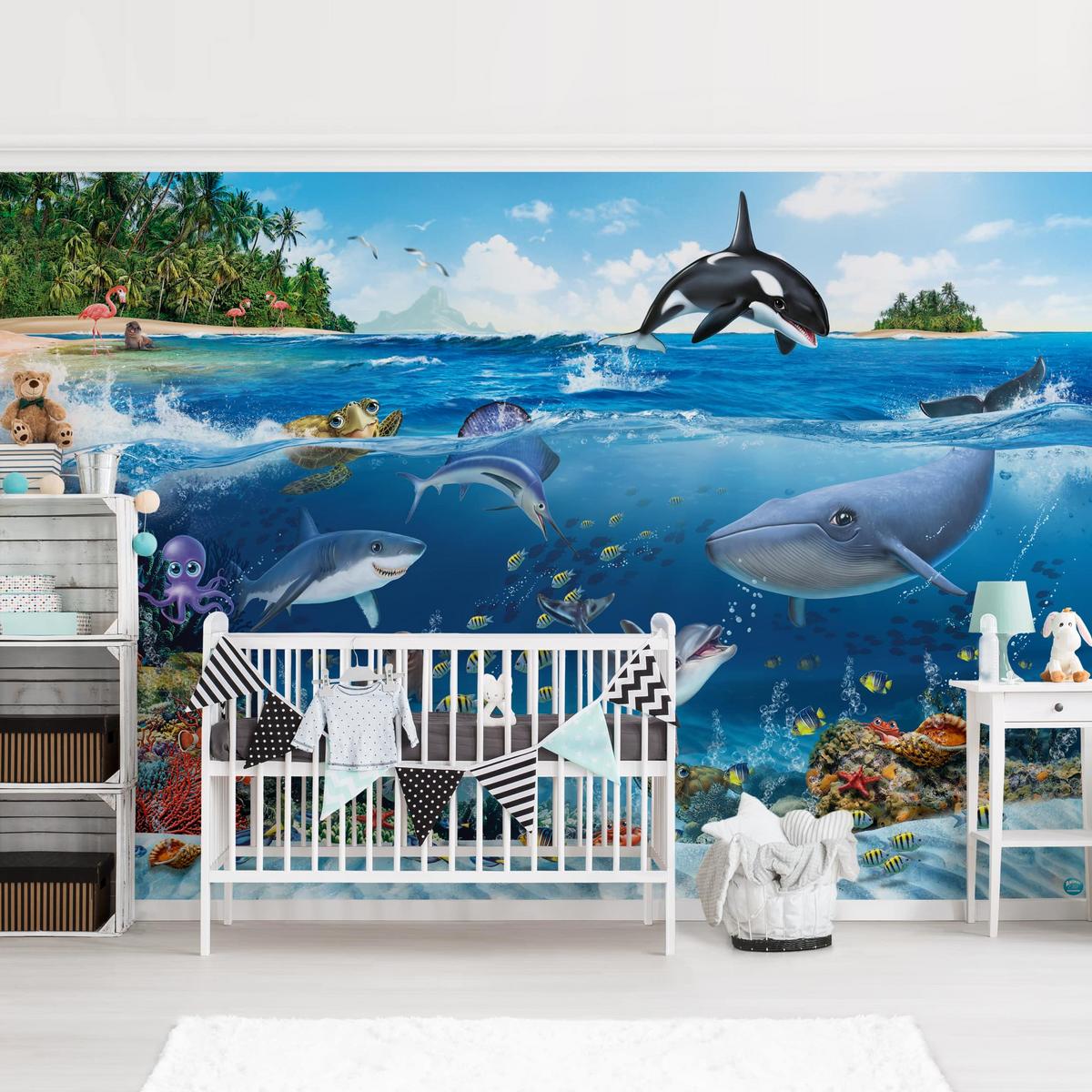 FOTOTAPETE Unterwasserwelt mit Tieren 288/190 cm - Blau, Papier (288/190cm) - Bilderwelten