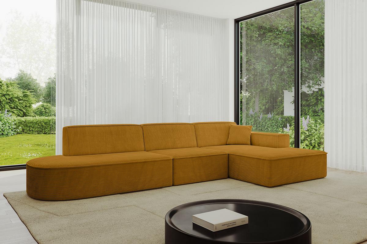 ECKSOFA Ottomane Rechts IREA-L2-v4 - 327x165x77 cm Senfgelb - Grün, Holzwerkstoff/Textil (327/165cm) - ALTDECOR