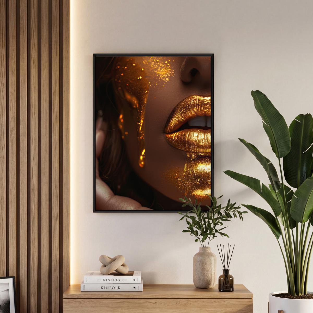 LEINWAND Bilder mit Rahmen - Frau - Gold - Luxus - Porträt - 60x80 - Goldfarben, Textil (60/80cm) - MuchoWow