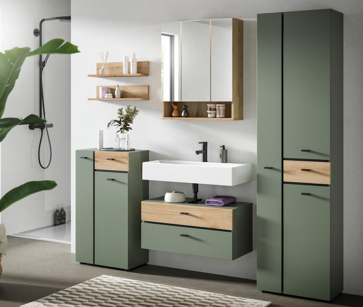 SPIEGELSCHRANK Eiche Evoke 3-türig 60 cm, Badezimmer Schrank mit 10 Fächern - Eichefarben, Glas/Holzwerkstoff (60/74/18cm) - Inn.Furn