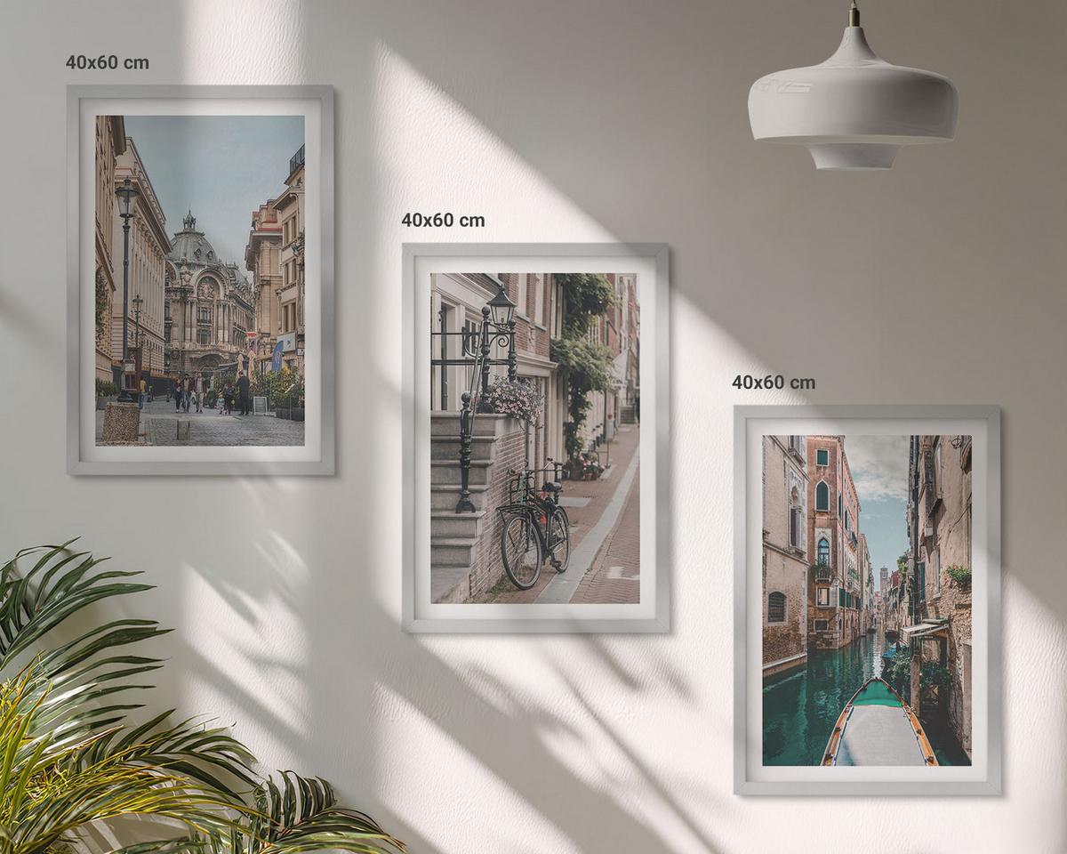 BILDER SET 3er Set - 40x60 cm Silberner Rahmen - Venedigs Wasserstraßen - Silberfarben, Kunststoff (40/60cm) - TULUP