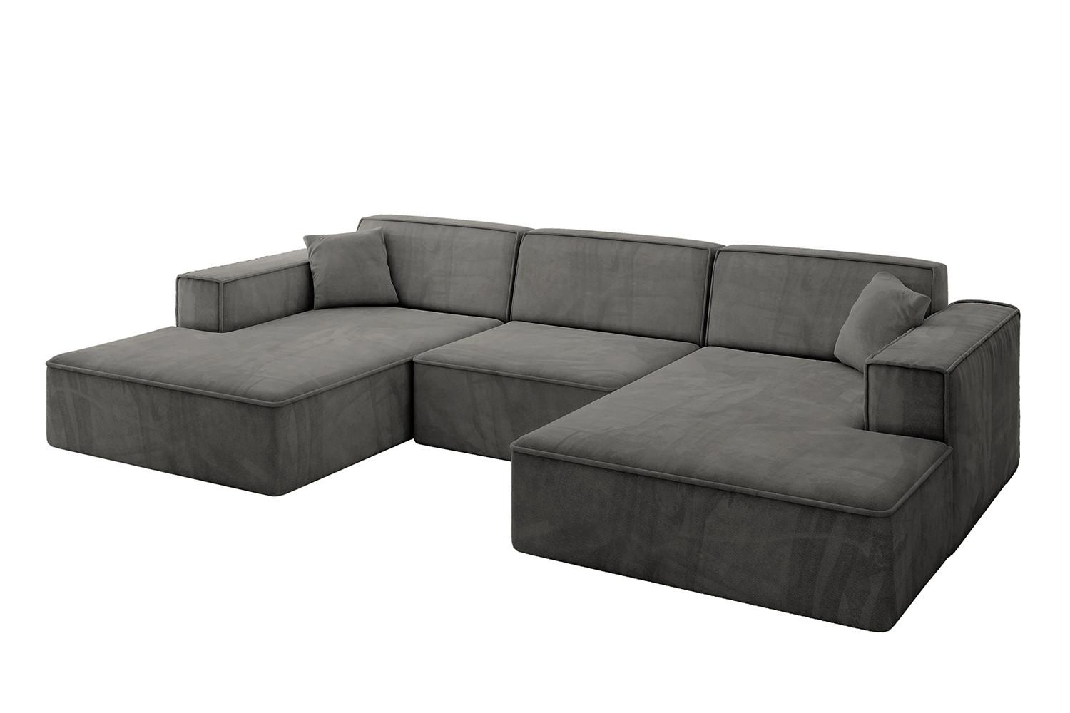 WOHNLANDSCHAFT IREA-U1-v4 - 301x165x77 cm Ecru - Anthrazit, Holzwerkstoff/Textil (301/77/165cm) - ALTDECOR