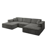 WOHNLANDSCHAFT IREA-U1-v4 - 301x165x77 cm Ecru - Anthrazit, Holzwerkstoff/Textil (301/77/165cm) - ALTDECOR