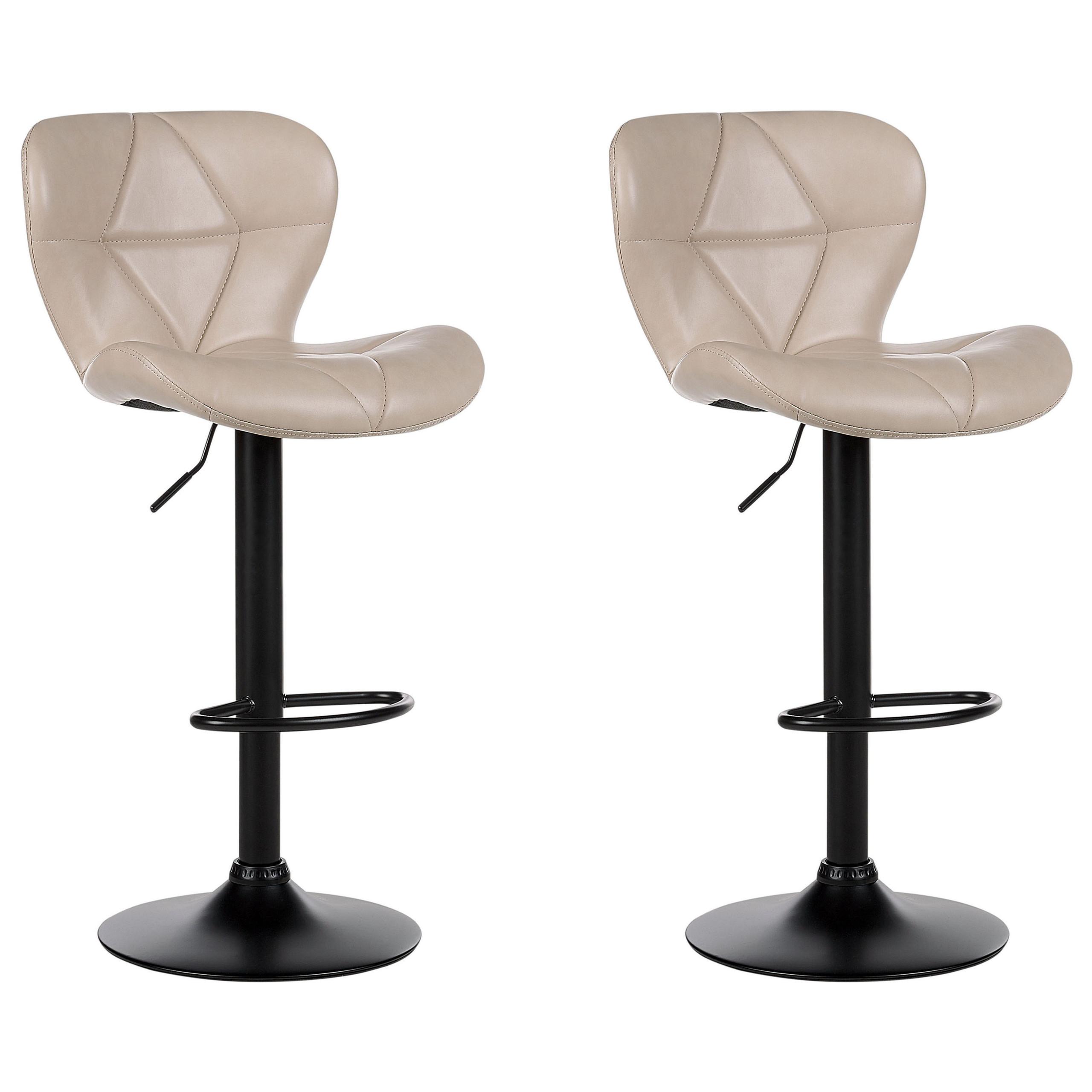BARHOCKER 2er-Set Kunstleder hellbeige/schwarz höhenverstellbar Valetta - Beige/Schwarz, Kunststoff (46/89/51cm) - Beliani