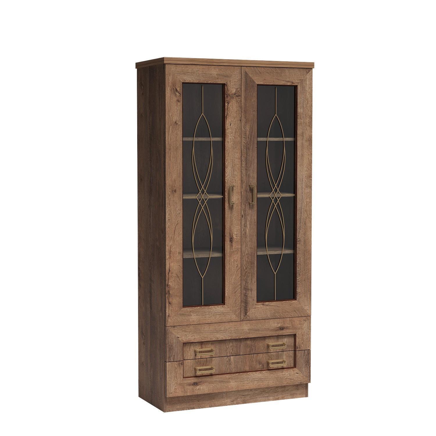 VITRINE UDINE 190 / 90 cm in Eichefarben - Eichefarben, Holzwerkstoff (90/190/40cm) - MASSENO