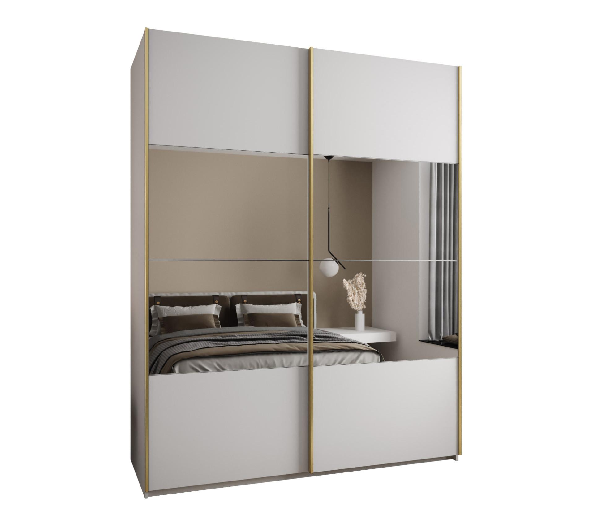 SCHWEBETÜRENSCHRANK 245,5/200/64 2-türig - Goldfarben/Weiß, Holz/Metall (200/245/64cm) - Abiks Möbel