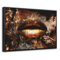 LEINWAND Bilder mit Rahmen - Gold - Lippen - Kunst - Gold - Luxus - Abstrakt - 60x40 - Kupferfarben, Textil (60/40cm) - MuchoWow