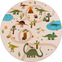 SPIELTEPPICH Waschbar TINO in Beige, mit Dino-Landschaft, Ø 120 cm - Beige, Textil (120/120cm) - KADIMA DESIGN