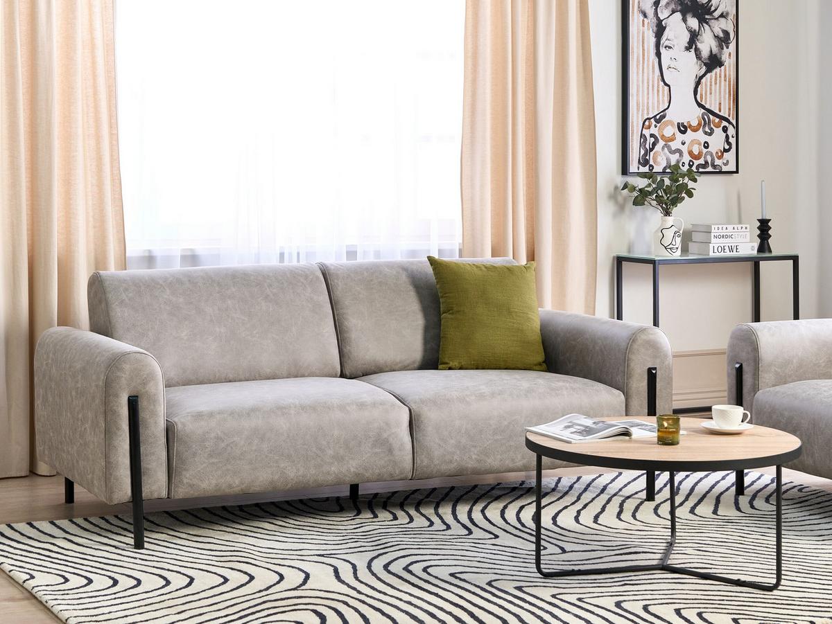 3-SITZER-SOFA Lederoptik hellgrau Askim - Schwarz/Grau, Textil (207/87/89cm) - Beliani