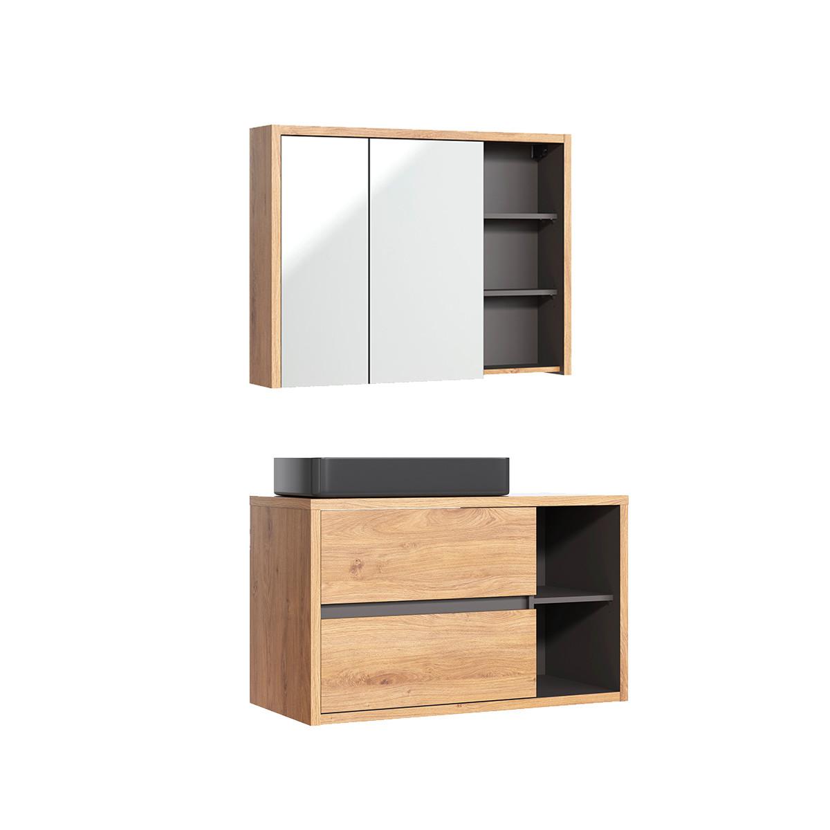 BADMÖBEL 100cm Rigel 2er-Set Holz und Anthrazit - Braun, Holzwerkstoff (100/60/45.5cm) - Petits-meubles