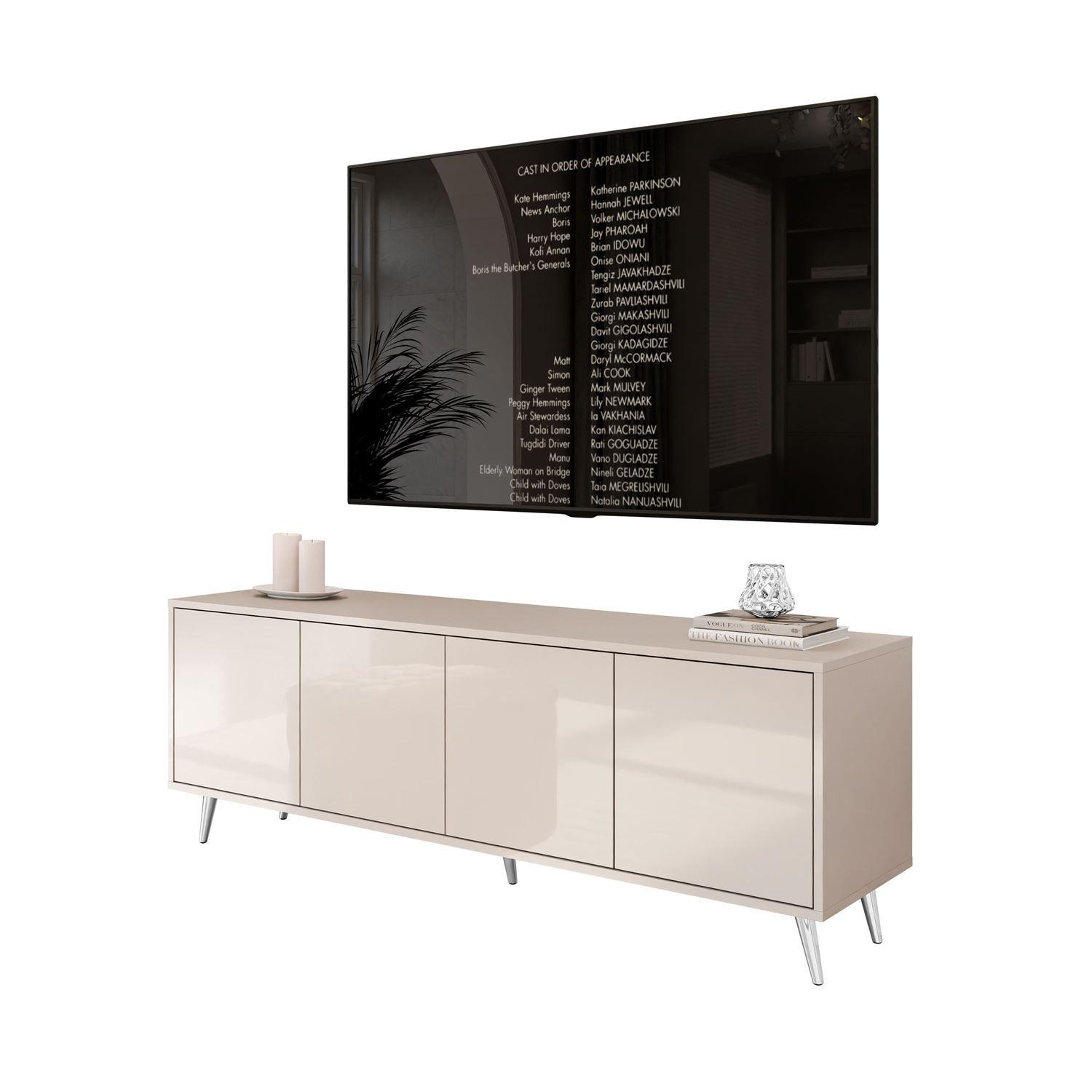 TV-SCHRANK SANAYI Kaschmir Hochglanz – schräge silberne Beine - Kaschmir, Holzwerkstoff (156/54/38cm) - Lookway