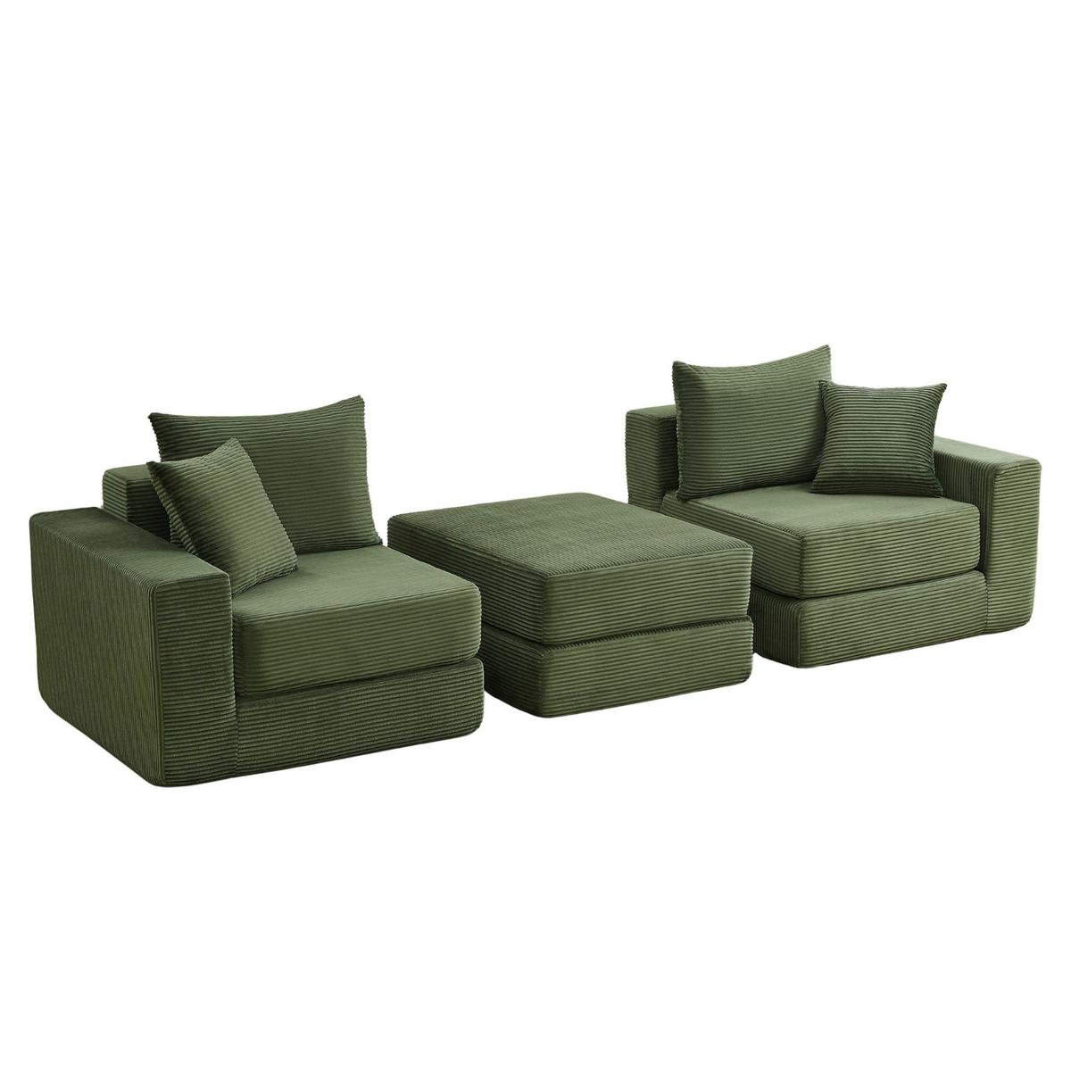 3-SITZER SOFA Modulares Cord Grün ohne Montage - Grün, Kunststoff (259.5/96cm) - Urban Meuble