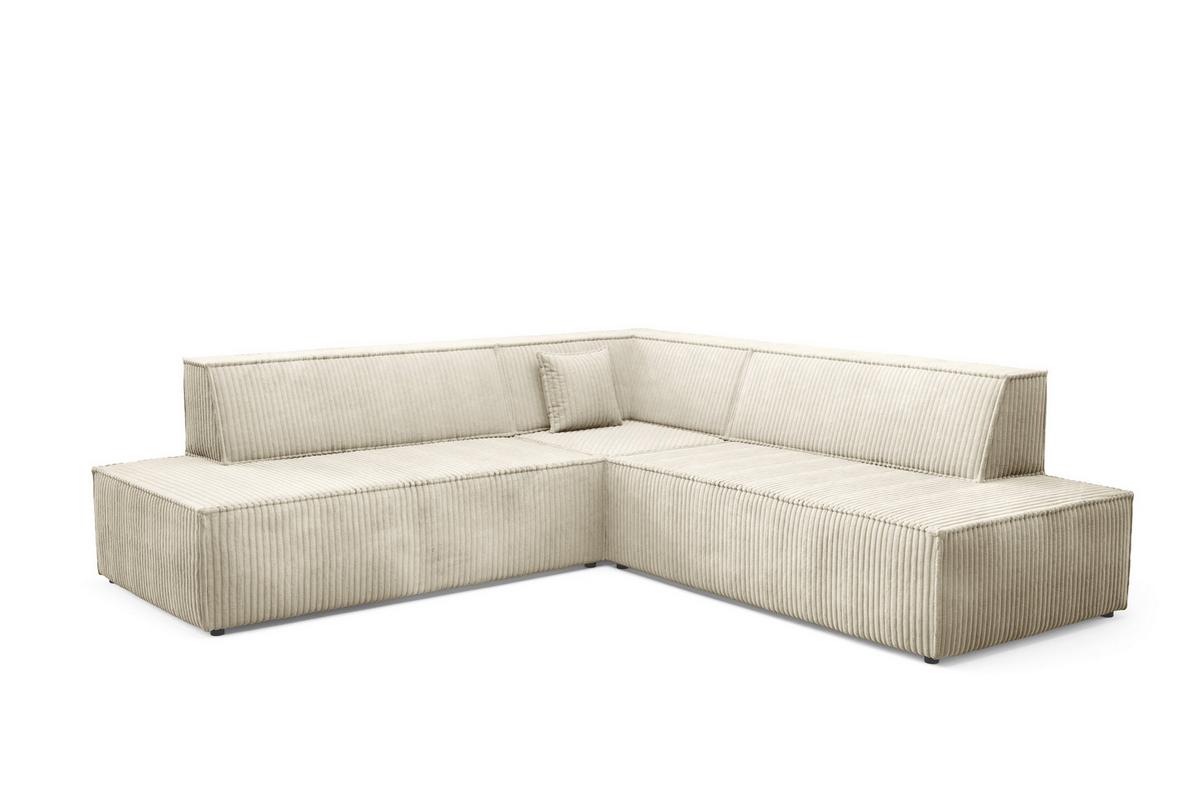 ECKSOFA TESSO II R-S Creme Kordstoff mit Schlaffunktion - Creme, Holz (254/254cm) - MASSENO