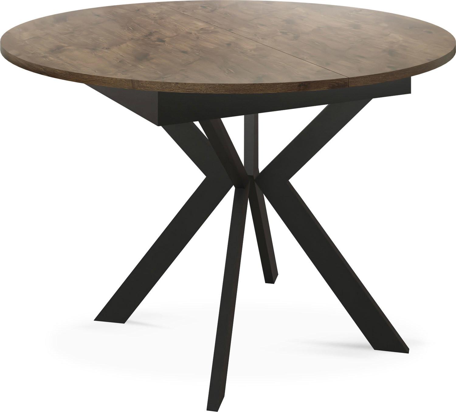 ESSTISCH Lily runder ausziehbarer, Lefkas Eiche 100-140/100/76 cm - Alteiche/Schwarz, Holzwerkstoff/Metall (100/140/76cm) - WFL GROUP