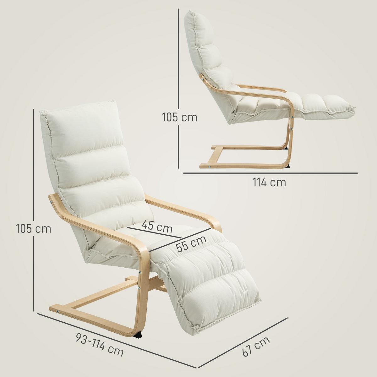 LOUNGE-SESSEL Polyester Birkenlaminat Cremeweiß - Creme/Naturfarben, Holz/Birkenholz (67/105/114cm) - HOMCOM