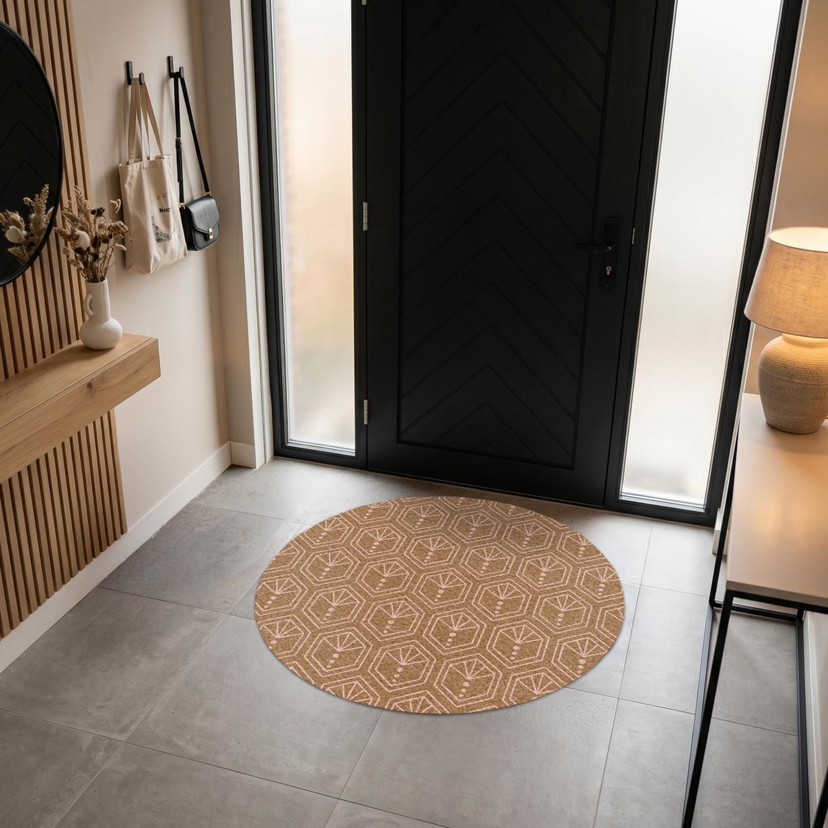 FUSSMATTE Braun - Rosa - Geometrisch - Gemustert Türmatte 120x120 cm - Braun, Kunststoff (120/0.4cm) - MuchoWow