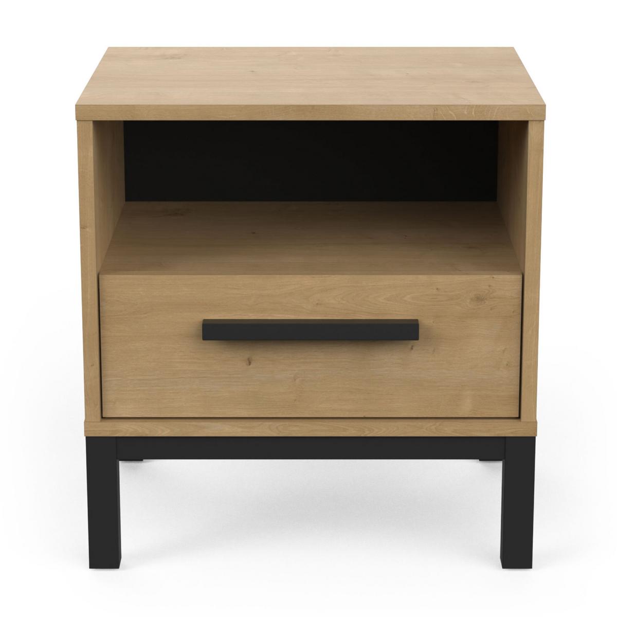 NACHTTISCH mit 1 Schublade und 1 Nische, Dekor Eiche und Mattschwarz Craft - L44,6 cm - Eschefarben, Holzwerkstoff (35.6/47.4/44.6cm) - Demeyere