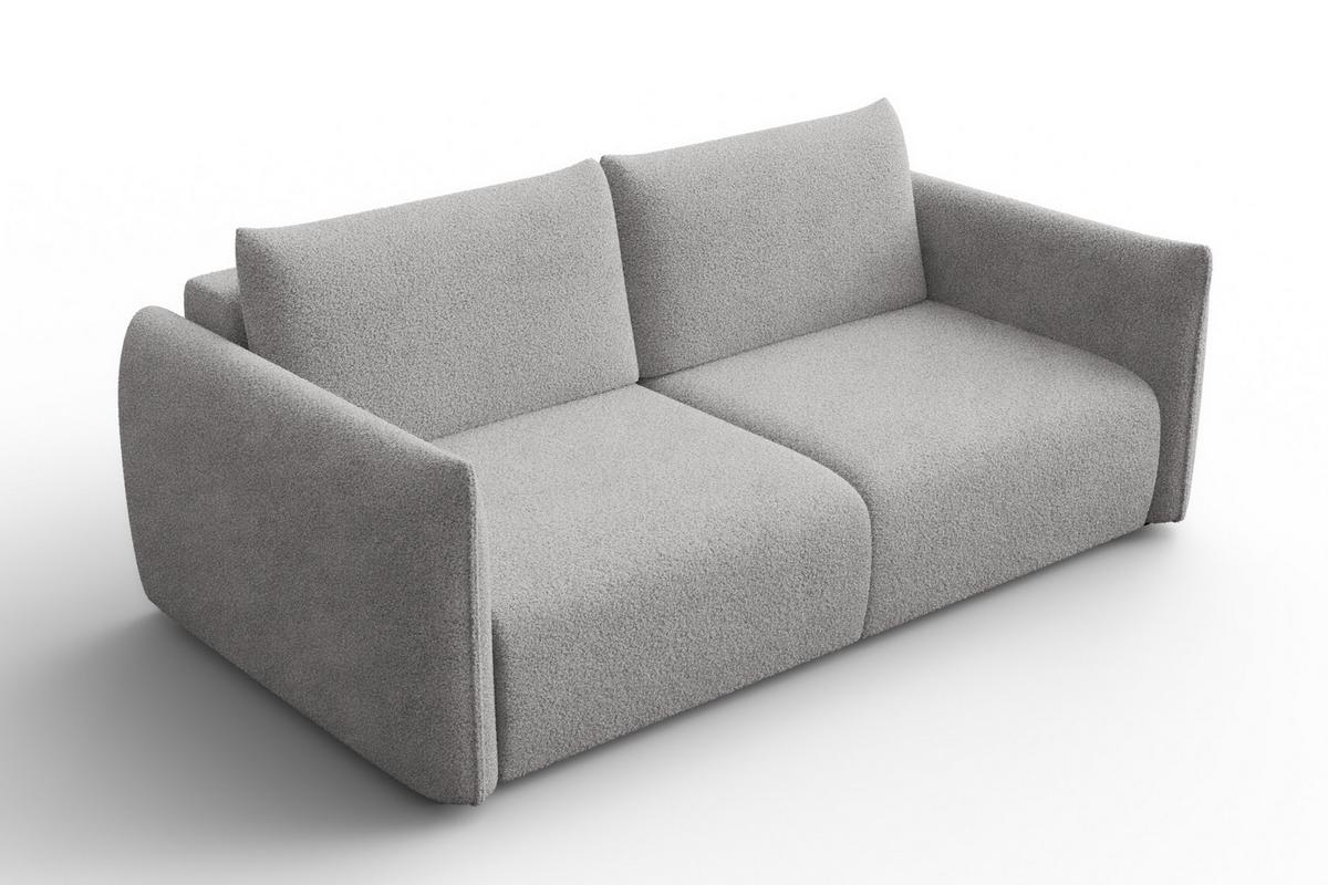 SOFA TAUER 3-Sitzer, Bouclé-Stoff hellgrau - Hellgrau/Schwarz, Holz/Textil (206/84/112cm) - Courtois Laville