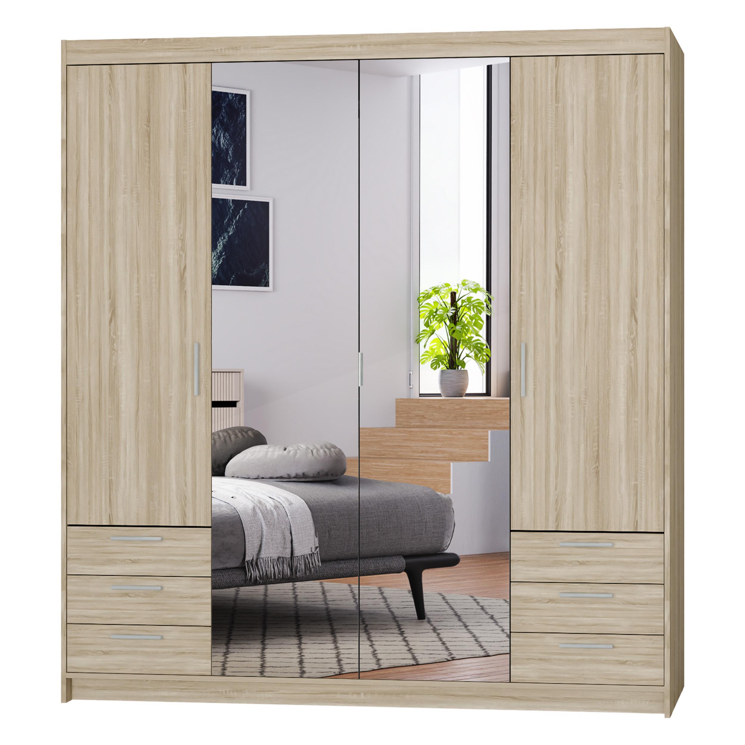 KLEIDERSCHRANK Storicos Sonoma Eiche 176,3/190,5/53 cm - 4T6S Modern mit Schubladen und Spiegel - Sonoma Eiche, Holzwerkstoff/Kunststoff (176.3/190.6/53cm) - AX Living