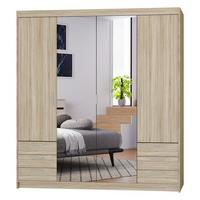 KLEIDERSCHRANK Storicos Sonoma Eiche 176,3/190,5/53 cm - 4T6S Modern mit Schubladen und Spiegel - Sonoma Eiche, Holzwerkstoff/Kunststoff (176.3/190.6/53cm) - AX Living