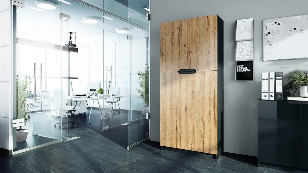 BÜROSCHRANK Logan Fronten in Eiche Natur - Eichefarben, Holzwerkstoff (82/184/37cm) - Vladon