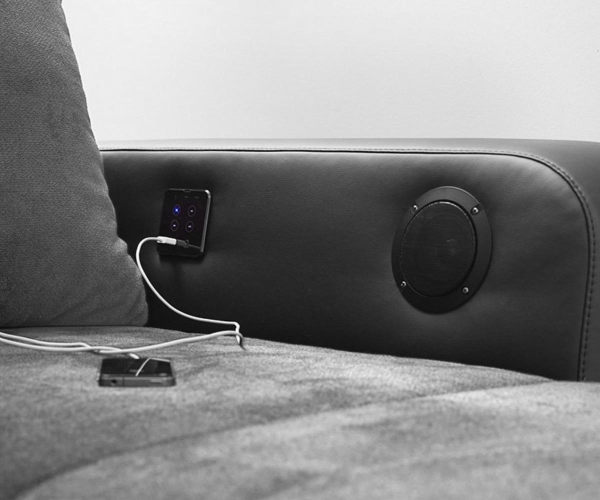MULTIMEDIA-ECKSOFA Soundsystem RGB-LED Beleuchtung Bluetooth USB AUX-in,seitenverkehrt montierbar B322/T190/H88cm,Kunstleder Schwarz-Mikrof.Grau/15411 - Chromfarben/Schwarz, Kunststoff/Textil (322/88/190cm) - luma-home