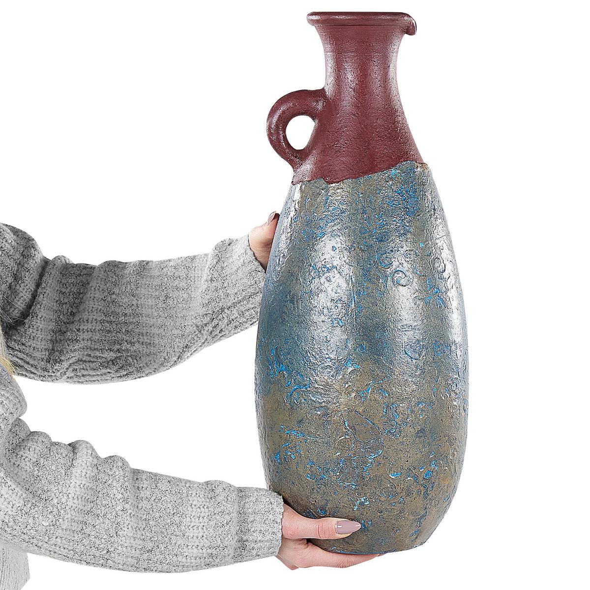 DEKOVASE Terrakotta blau Velia - Blau, Stein (50cm) - Beliani