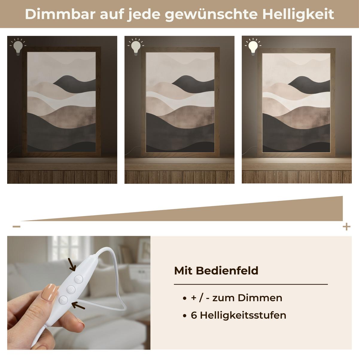 WANDLEUCHTE Abstrakt - Landschaft - Wellen - Cremefarben 20x30 cm - Graubraun, Holzwerkstoff (20/30/8cm) - OnlyWow