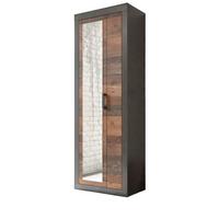 GARDEROBENSCHRANK Used Wood, Matera grau, großer Schuhschrank mit Spiegel - Schwarz/Naturfarben, Glas/Holzwerkstoff (65/201/42cm) - Furn.Design