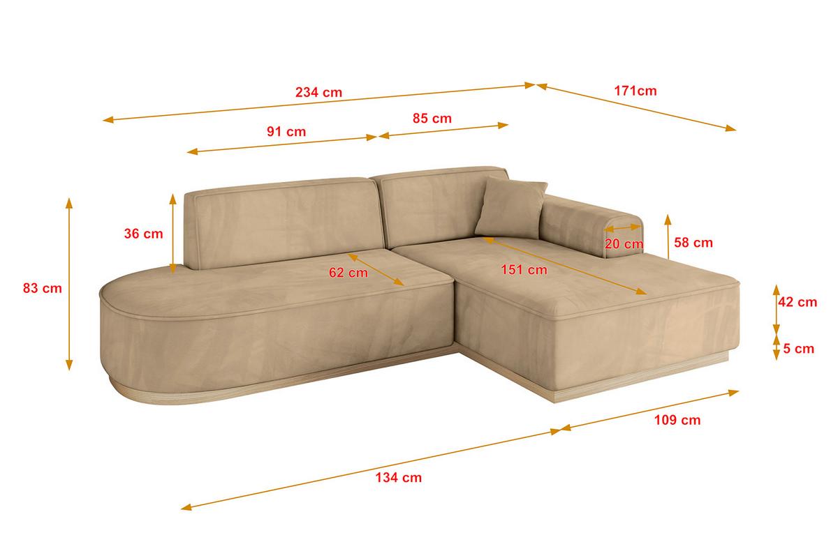 ECKSOFA Ottomane Rechts IREA-L1 - 234x171x83 cm Beige - Beige, Holzwerkstoff/Textil (171/234cm) - ALTDECOR