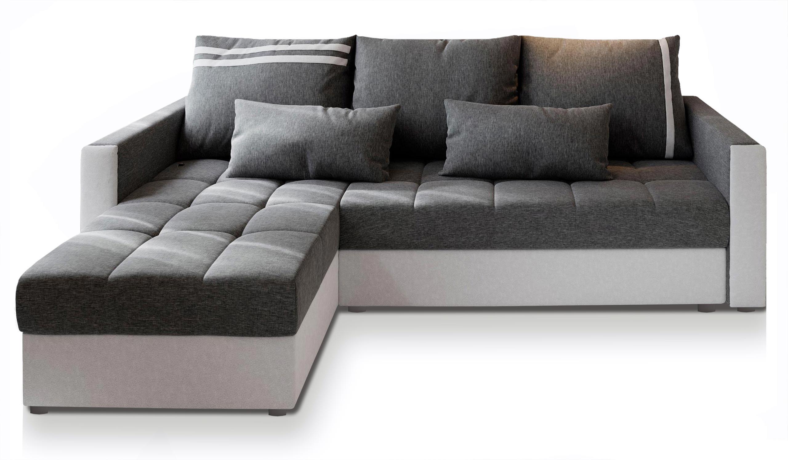 ECKSOFA KOS PIK Hellgrau Dünner Stoff mit Schlaffunktion - Hellgrau/Grau, Holz/Kunststoff (220/140cm) - MASSENO
